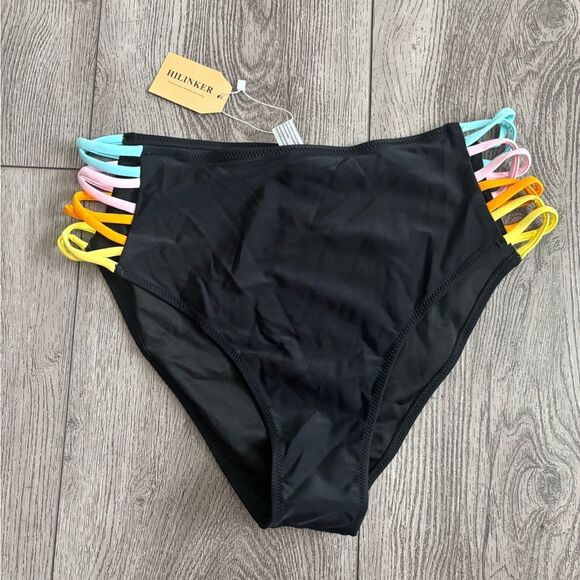 Hilinker Women's Black Multi-Color Strap Bikini Bottom - Picture 1 of 3